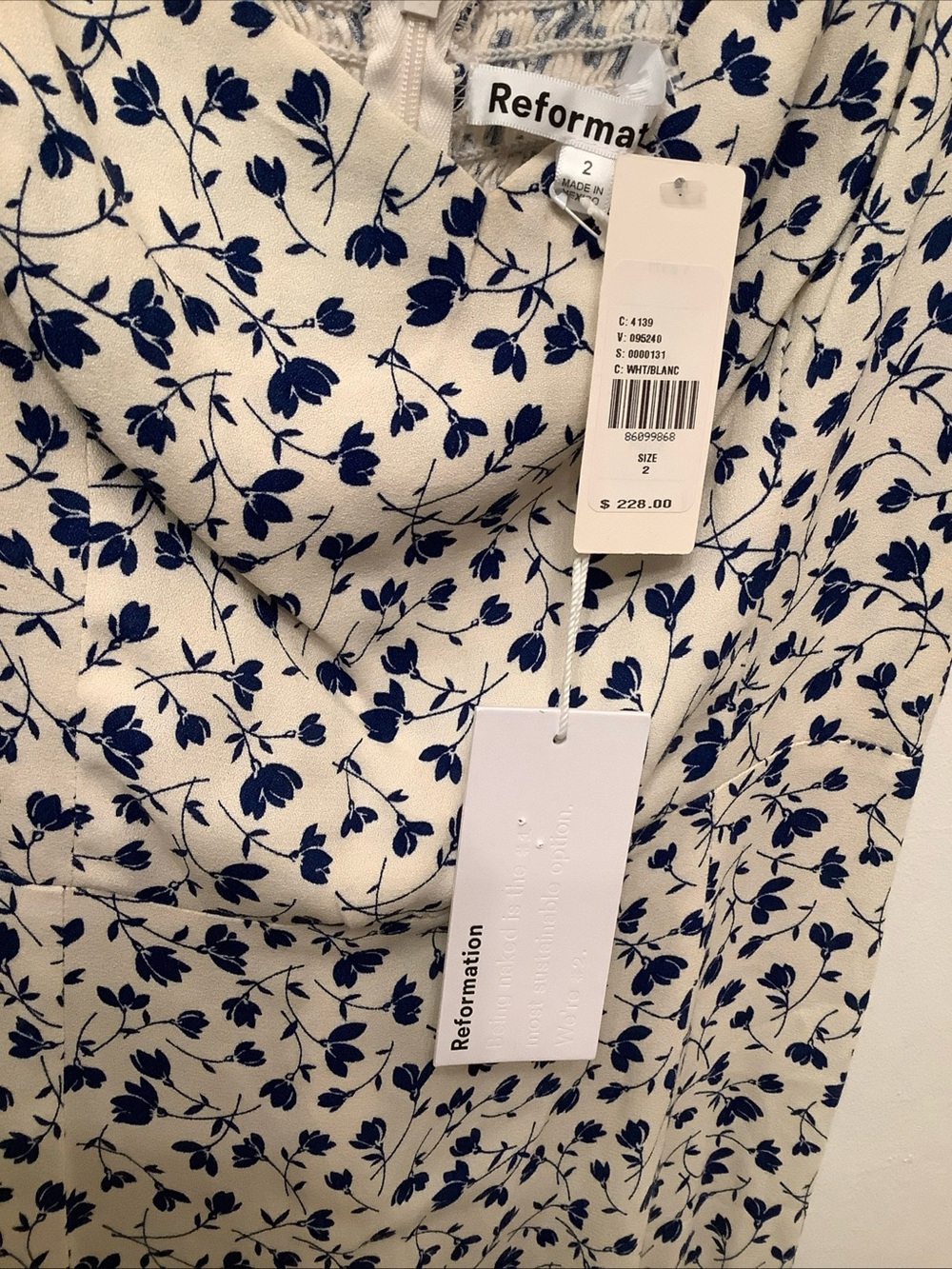 Reformation Bryson Midi Dress Sz 2 White Blue Floral Mykonos Sweetheart - Picture 12 of 14